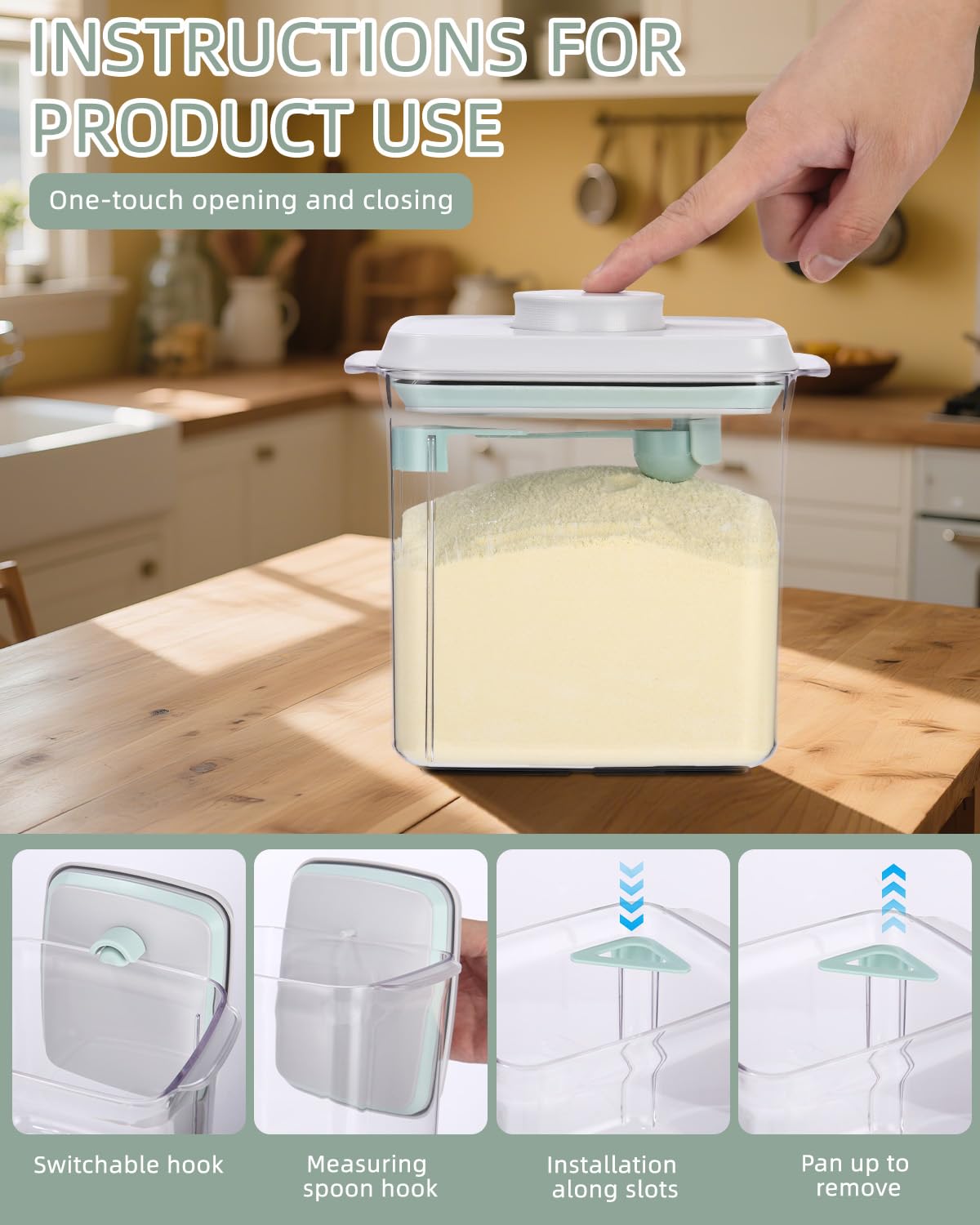 Dispenser per Latte in Polvere 1700 ML Contenitore Ermetico a Prova di Perdite Portatile Porta Latte in Polvere per Neonati Contenitore Portatile Plastique Senza BPA con Cucchiaio per Latte