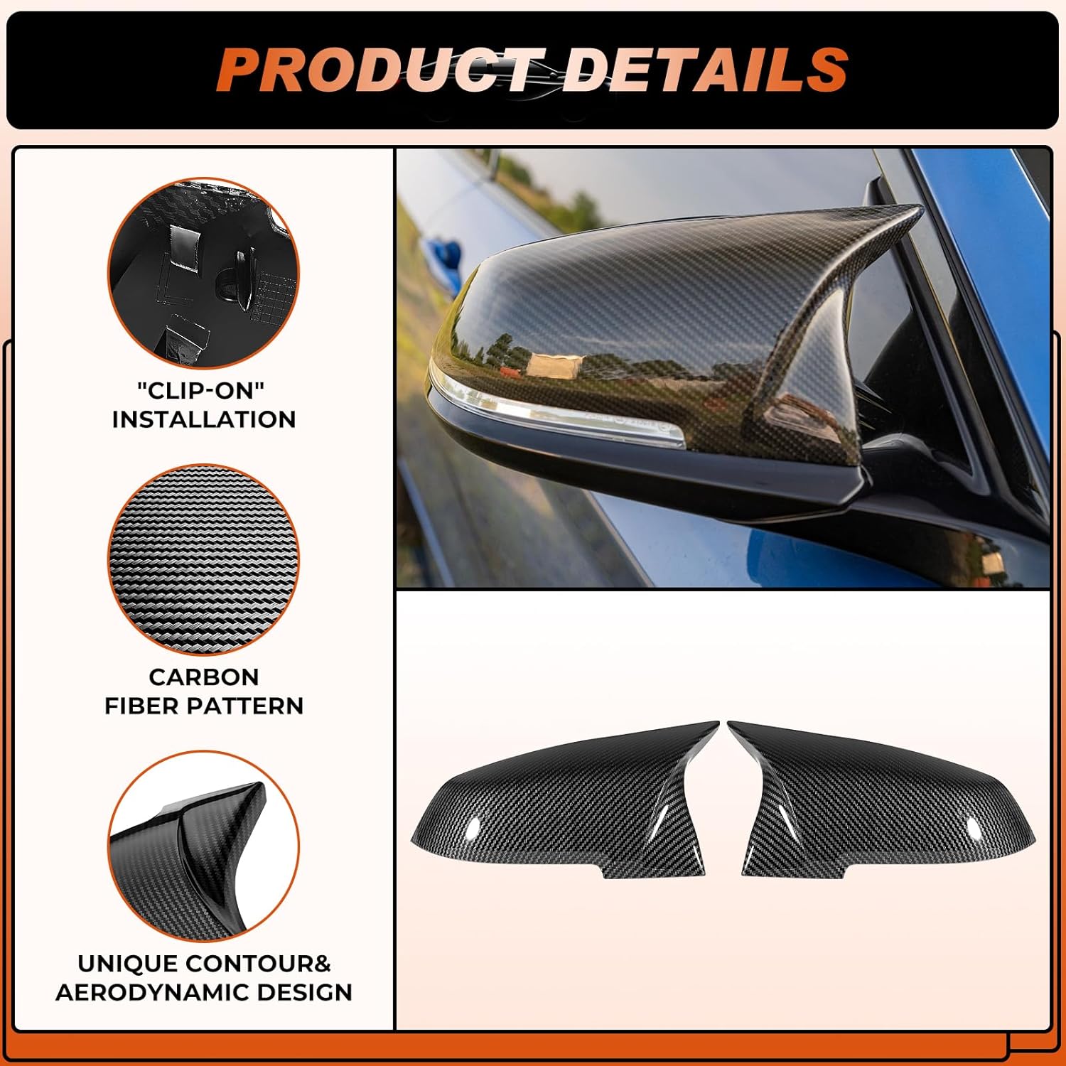 ACLONG Carbon Fiber Mirror Cover Caps Rearview Side Mirror Covers Compatible with BMW F20 F21 F22 F30 F31 F32 F36 F87 E84 GT 3GT X1 M2 M3-1Pair