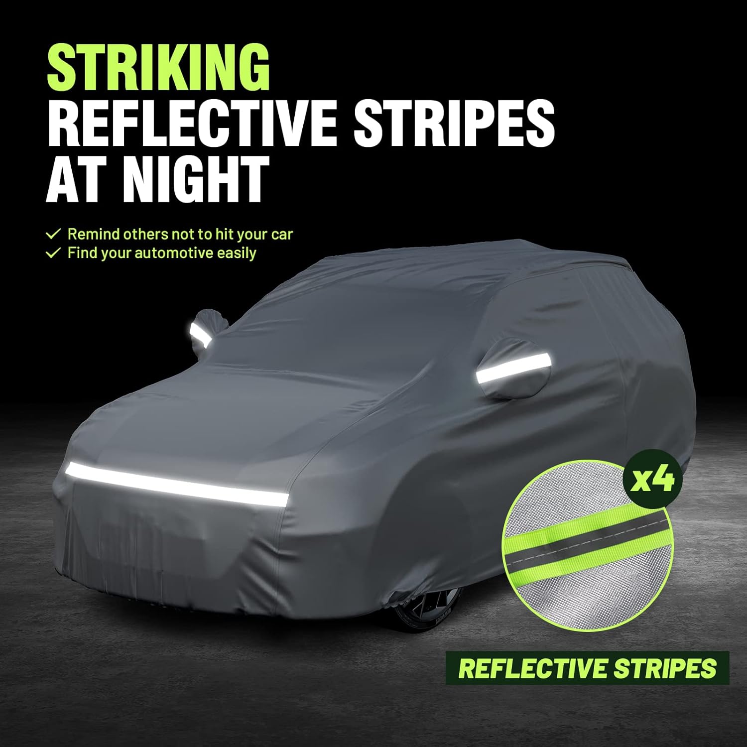 Favoto Telo Copriauto Felpato Invernale Impermeabile Telo per Auto da Esterno per Compact SUV, Realizzato in Oxford con Zip Laterale, Anti Acqua Polvere Neve Sole Freddo, 460x185x160cm Argento Per SUV Compatto 430-460cm - Immagine 5