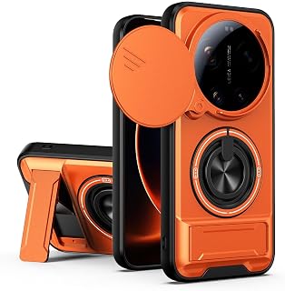 Handyhülle für Xiaomi 17 Ultra, Stoßfeste Schutzhülle mit Objektivdeckel, 360° Drehbarer Ringständer, Anti-Fingerabdruck Hülle. Orange