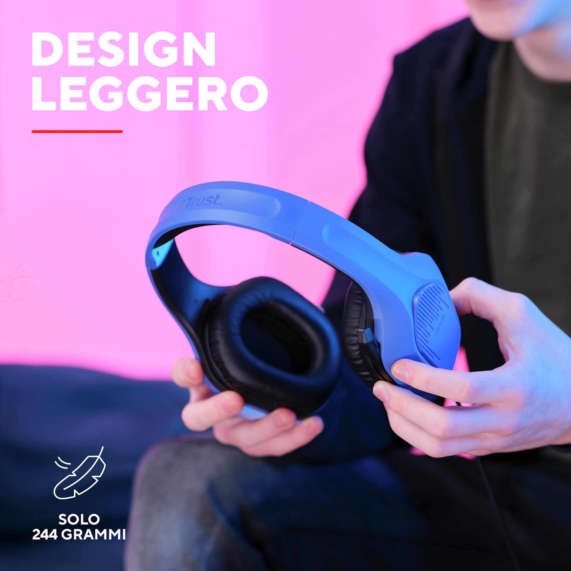 Trust Gaming GXT 418B Rayne Cuffie Gaming Leggere per PC Xbox PS4 PS5 Switch Mobile, Driver da 50 mm, Jack Audio 3.5 mm, Cavo 2m, Cuffie con Microfono Over-Ear, Blu