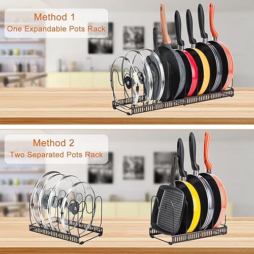 Miniatura 4 de Toplife - Estante organizador expandible para sartenes, 10 compartimentos ajustables, soporte para poner en armario de cocina para vajilla, tapas o