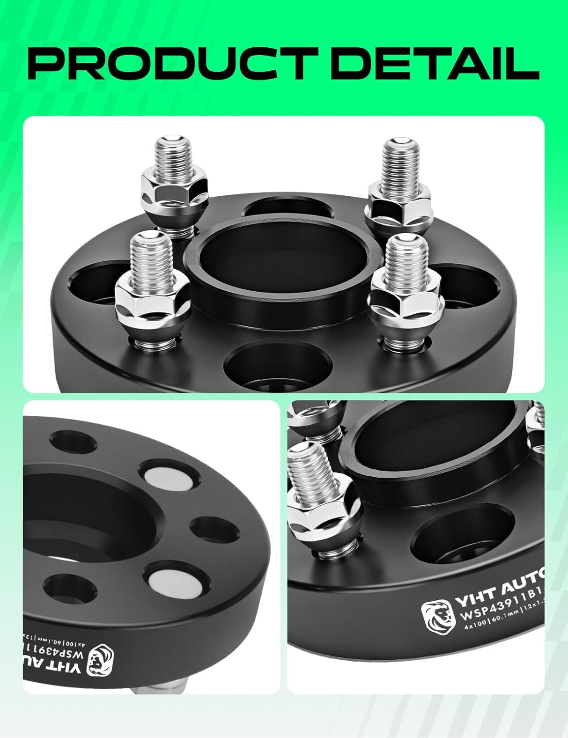 YHTAUTO 4X100mm Hub Centric Wheel Spacers 1 Inch Fits Chevrolet, Toyota, Honda, Dodge, Mazda, Acura, Saturn, Scion Models Wheel Tire Spacers w/ M12x1.5 Studs, 60.1mm Hub Bore 4 Lug 4PCS Black