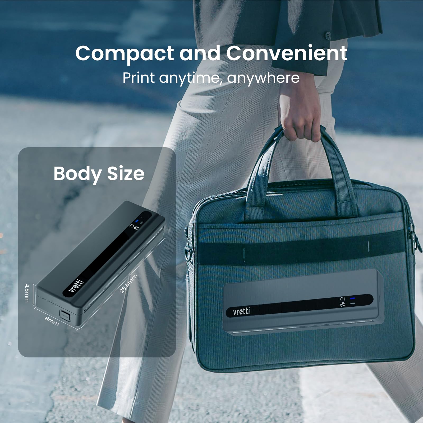 vretti Mobiler Drucker A4 für Unterwegs,Thermodrucker A4 ohne Tinte | kompatibel mit Windows/macOS/iOS/Android,Tragbarer Drucker unterstützt 210x297mm Thermopapier für Zuhause,Büro,Foto,Schwarz