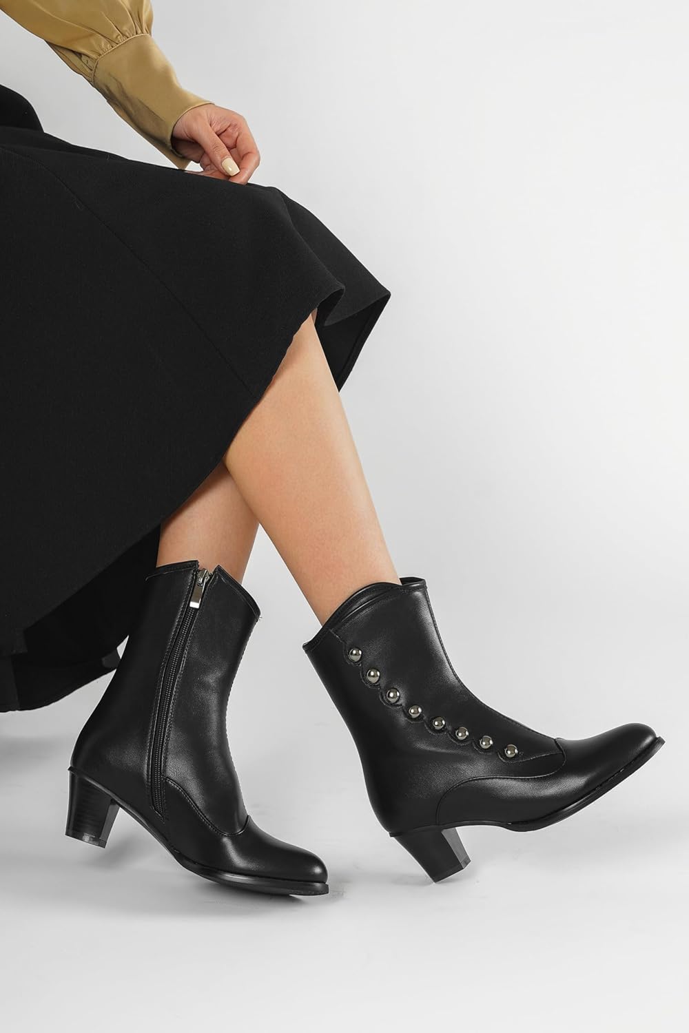 LanreyTaley Women's Victorian Ankle Boots Suede Booties Vintage Chunky Heel Cute Dress Shoes - Image 6