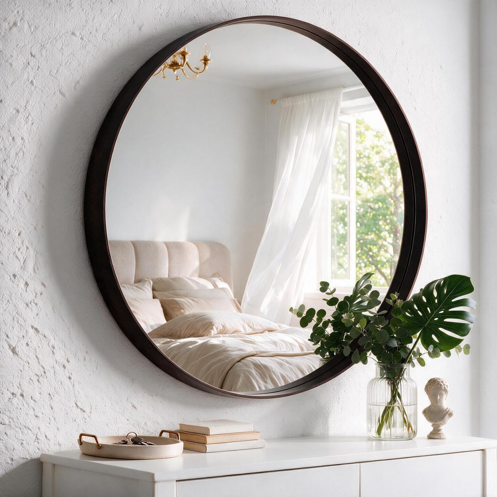 Sweetcrispy Round Wall Mirror 28 Inch, Bathroom Wall Circle Mirror