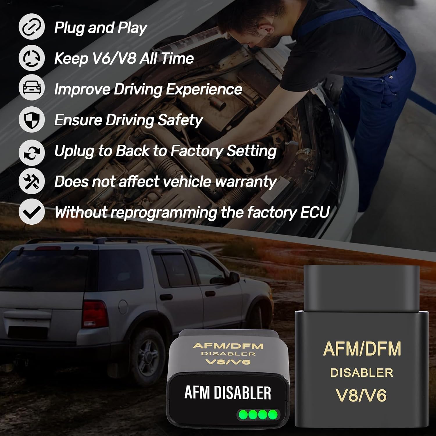 Fazil AFM Disabler, AFM/DFM/DOD Disabler, Active Fuel Management Disabler, compatible with GM V6/V8,Electric sensors suitable for (Chevrolet/GMC Sierra/Yukon/Cadillac Escalade) 4.3L/5.3L/6.0L/6.2L