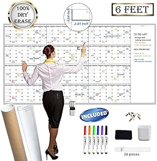 Large Reusable Dry Erase Yearly Wall Calendar - Jumbo Premium Laminated 12 Month Task Organizer - 38"x72" Undated Annual Planner for Home, Office, School Projects