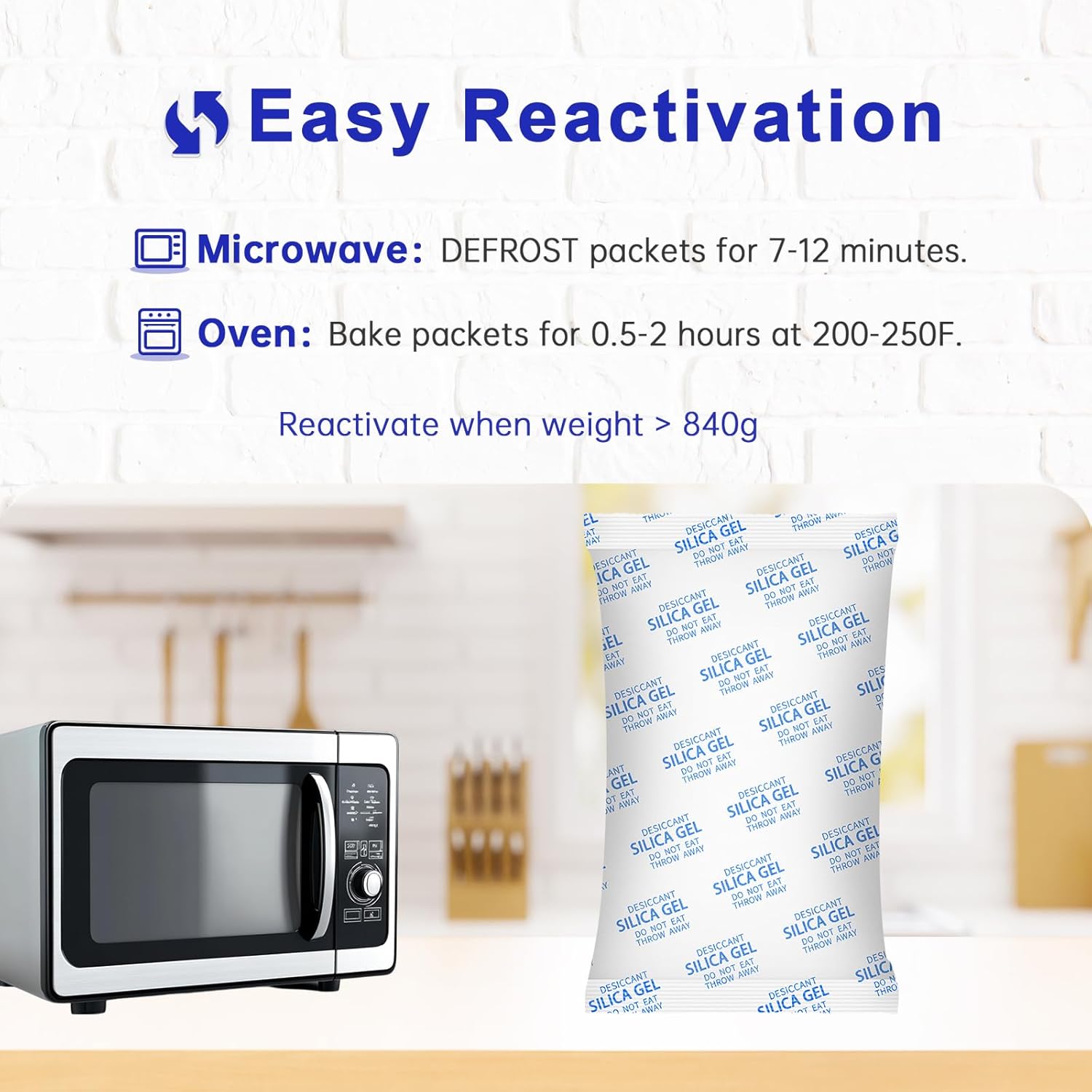 Large Desiccant Packs, 5 Packs 600 Gram Silica Gel Packets Reusable, Dehumidifier Packs for Car Desiccant, Large Moisture Absorbers for Car, Safe, 3D Filaments, Basement Garage