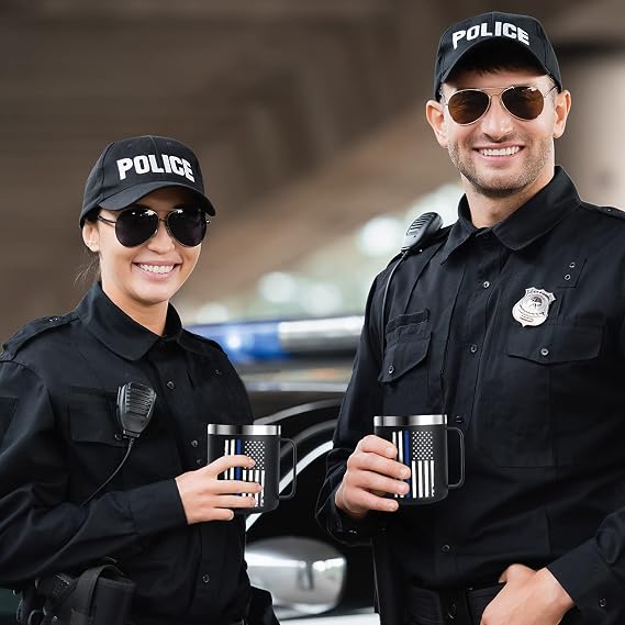 Thin Blue Line Police Mug Retirement Gifts Travel Mug With Lid for Coffee Cup Cold Drinks Back The Blue Gear Correctional for Him 12oz