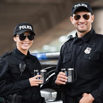 Thin Blue Line Police Mug Retirement Gifts Travel Mug With Lid for Coffee Cup Cold Drinks Back The Blue Gear Correctional for Him 12oz