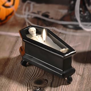 Halloween Skeleton Candle, Coffin Shaped Skull Candles, Gothic Creepy Vintage Farmhouse Halloween Decoration for Home Halloween Party Room Table Deco (Style 1)