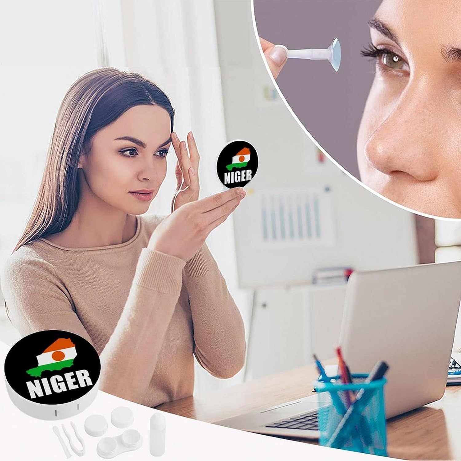Niger Flag Map Portable Contact Lens Case Storage Box Holder Accessory for Travel