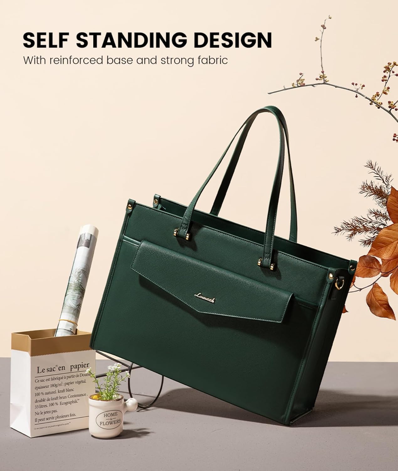 LOVEVOOK Laptop Bag for Women, 15.6 inch Laptop Tote Bag 2-in-1 Professional Work Bag Business Briefcase with Clutch Purse, Waterproof Leather Computer Handbag for Teacher Office Travel