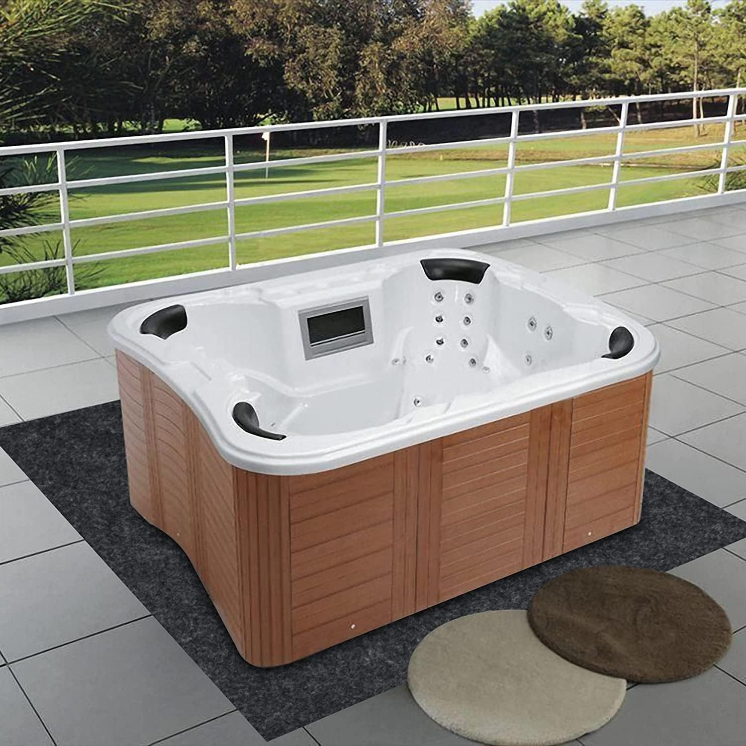 Hot Tubs Mat,74″x72″ Extra Large Hot Tub Pad-Absorbent Hot Tub Flooring Protector Mat-Anti-Slip and Waterproof Backing,Reusable Durable Washable Mat for Outdoor Hot Tub Pool (74"x 72"Hot Tub Pad)