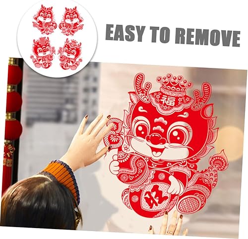 Miniatura 5 de HOLIDYOYO 2 pares de calcomanías de ventana de año nuevo chino, festival de primavera, estática, color rojo, calcomanías para ventana de Año Nuevo