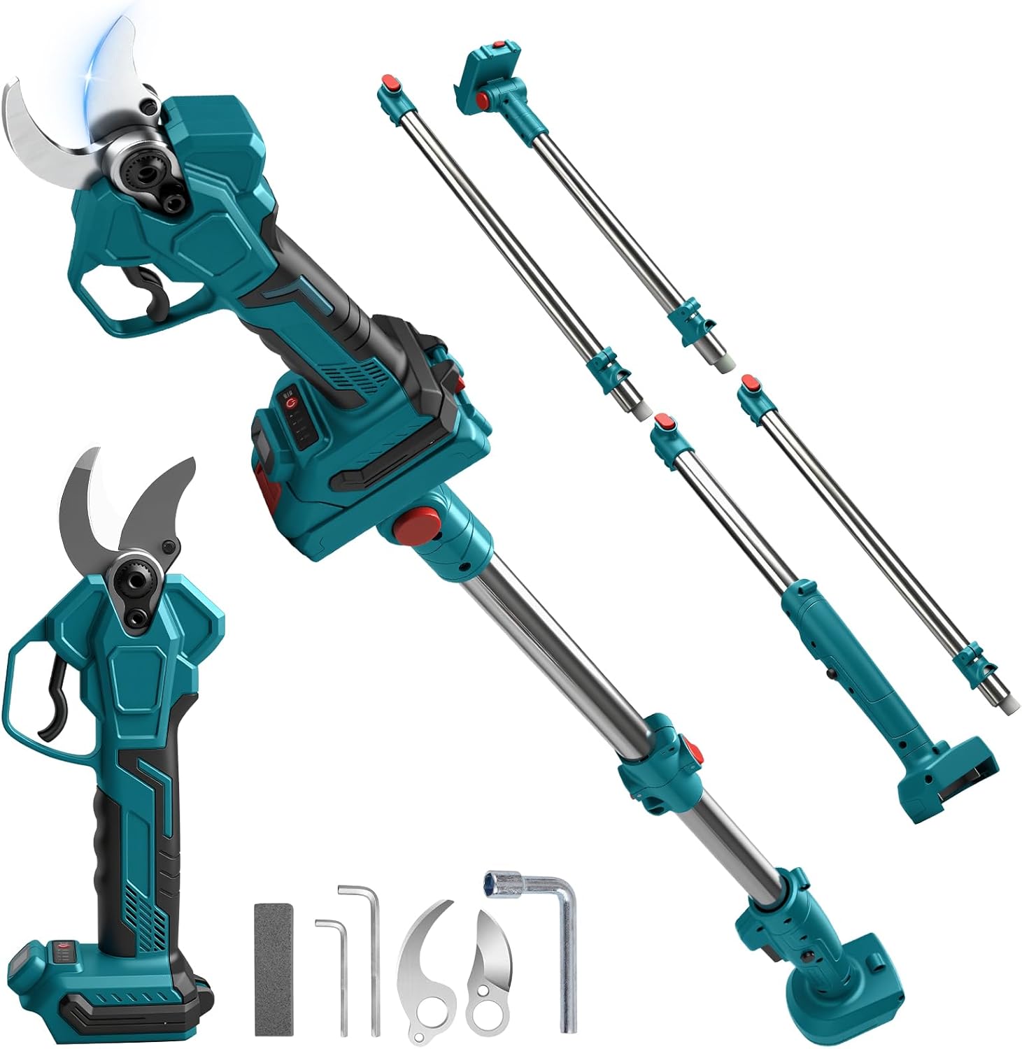 Akku Astschere Kompatibel mit Makita 18 v (No Batterie), Öffnung 65 mm, Max 40 mm Schnittdurchmesser, Mit 2m Verlängerungsstange,LCD Display Elektrische Gartenschere Wiederaufladbare Baumschere