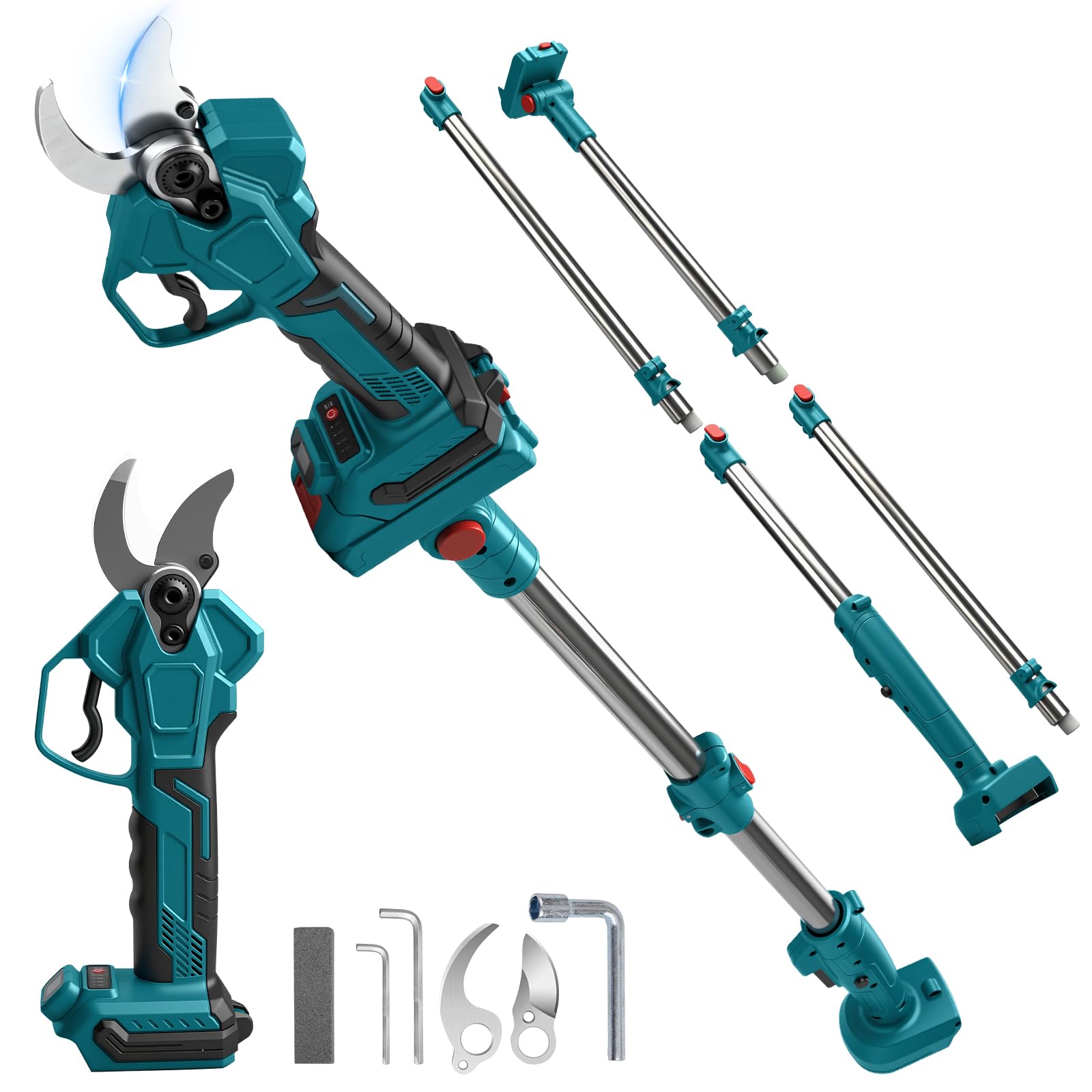 Tijeras de podar compatibles con Makita 18 V, apertura de 65 mm, polo de 2 m | 40 mm de diámetro de corte, pantalla LCD, tijeras de podar eléctricas para podar ramas de árboles, flores (no batería)