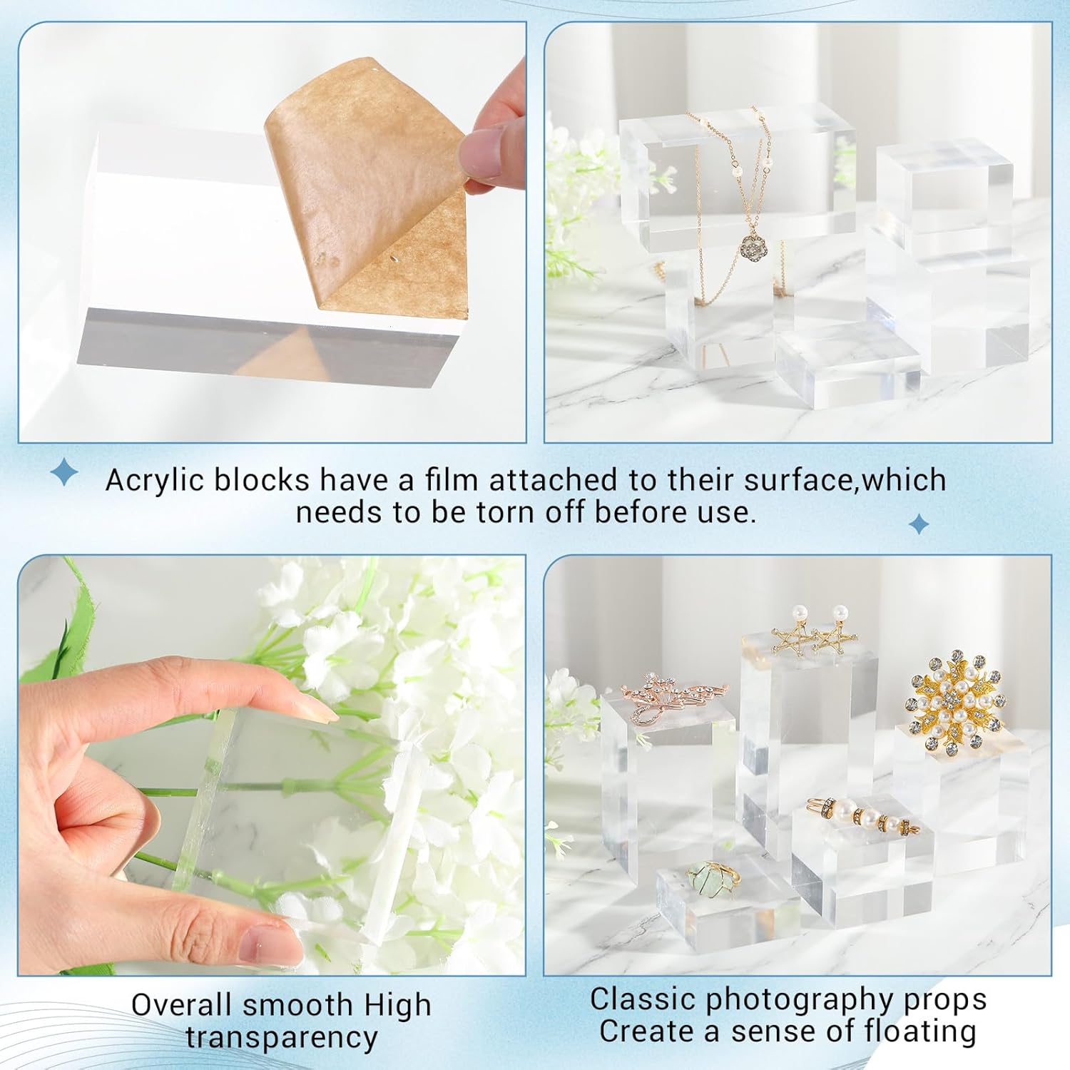 Marsui 10 Pcs Acrylic Cubes for Display Product Photography Props Transparent Acrylic Block Set for Boutique Jewelry Cosmetic Crafts Closet Show (Square,5 Sizes)