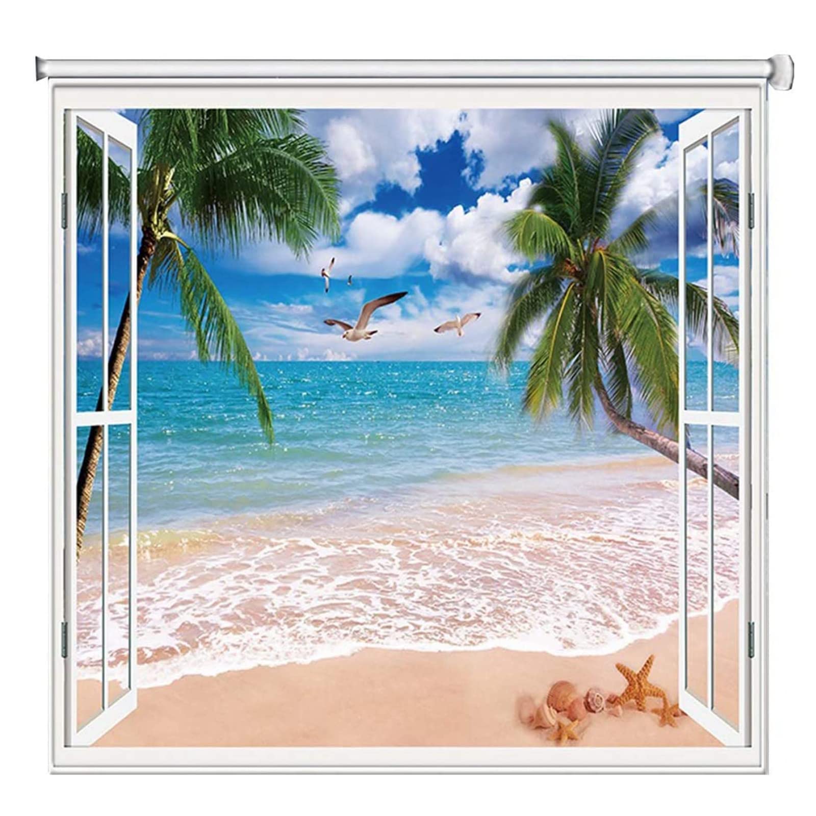 Générique Stores Occultants à Enrouleur, Motif Plage/Paysage Marin 3D, Isolants Thermiques Et Imperméables, Chaînette De Sécurité Enfant, Adaptés Au Salon (100W x 120H cm)