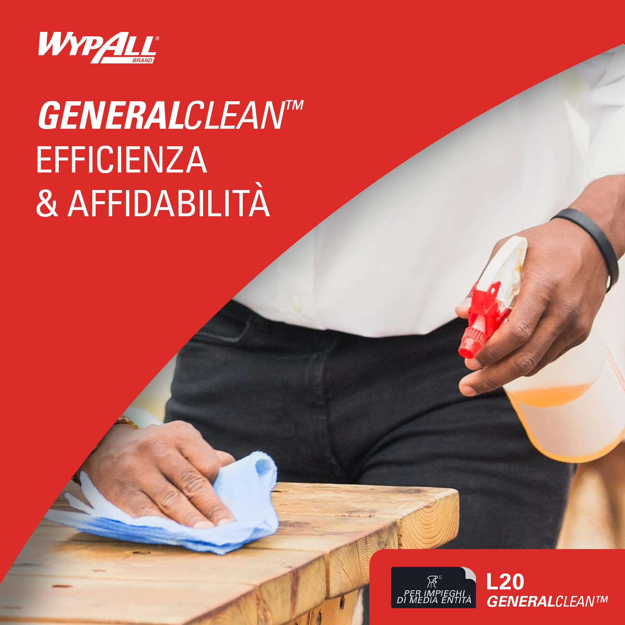 WypAll L20 Maxi Rotolo Panni Carta 7300, 2 Veli, Blu, 500 Fogli, Biodegradabili, Certificato Contatto Alimentare