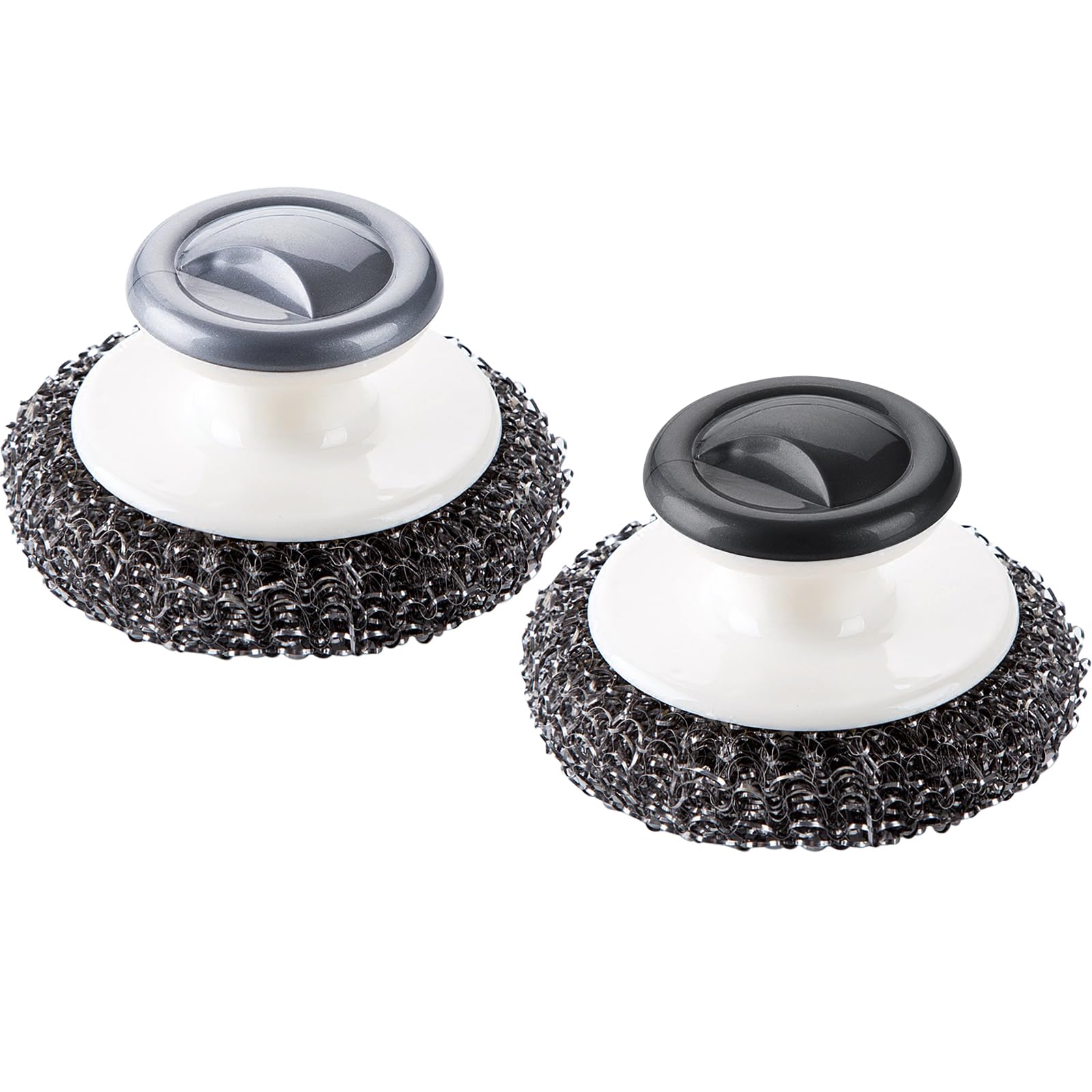 2 Pack Stainless Steel Scrubber with Handle,Heavy Duty Stainless Steel Wool Scrubber Cleaning Brush Wash for Dish for Pots, Pans, Grills, Ovens & Other Tough Jobs(Black.Grey)