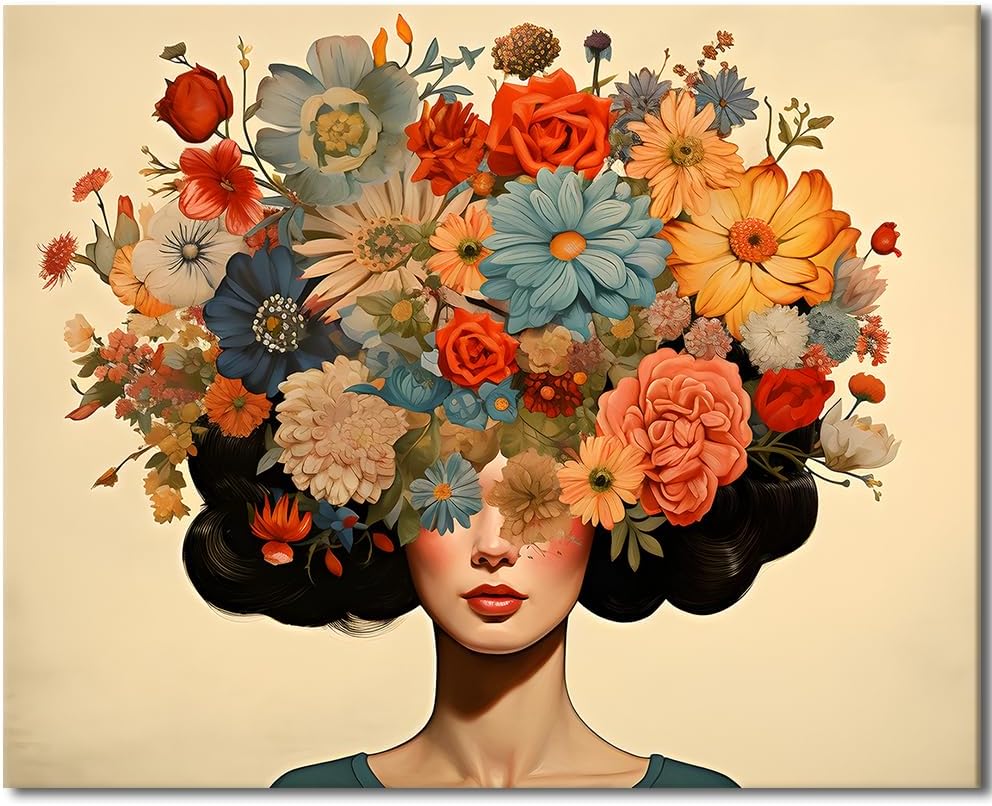 TUMOVO Paint by Numbers for Adults Beginner & Kids Ages 8-12 with Brushes and Acrylic Pigment, Fashion Girl with Flowers on Head Modern Art Style Picture for Home Wall Decor 16x20inch Frameless