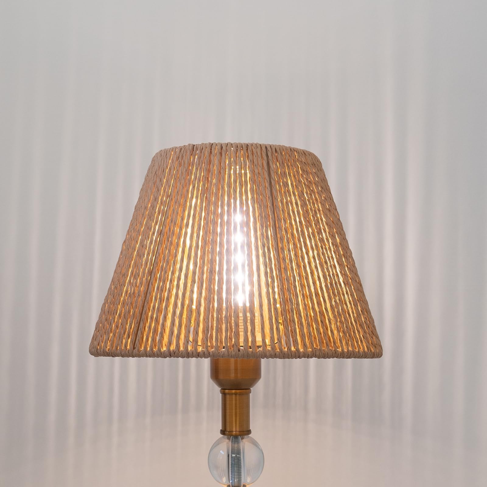 Rattan Boho Small Lampshade 6" Top X 10" Bottom X 7.5" High Vertical Weave Boho Style Lamp Shade for Table Lamps Shade Replacement Hand Woven Spider