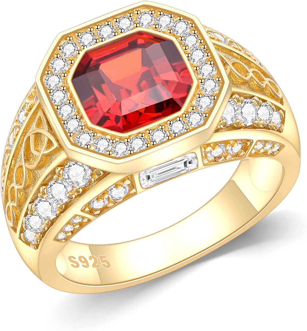 Red Ruby Celtic Knot Ring for Men 14K Gold Plated in Sterling Silver Red Ruby Wedding Band Ring Customizable Solid Gold Sizes 4-18