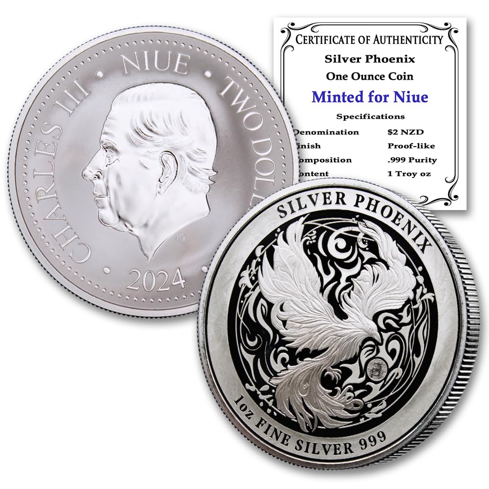 純銀　1オンス 5枚セット NIUE銀貨 2024-1 oz Niue Silver Phoenix Coin Prooflike with Certificate of