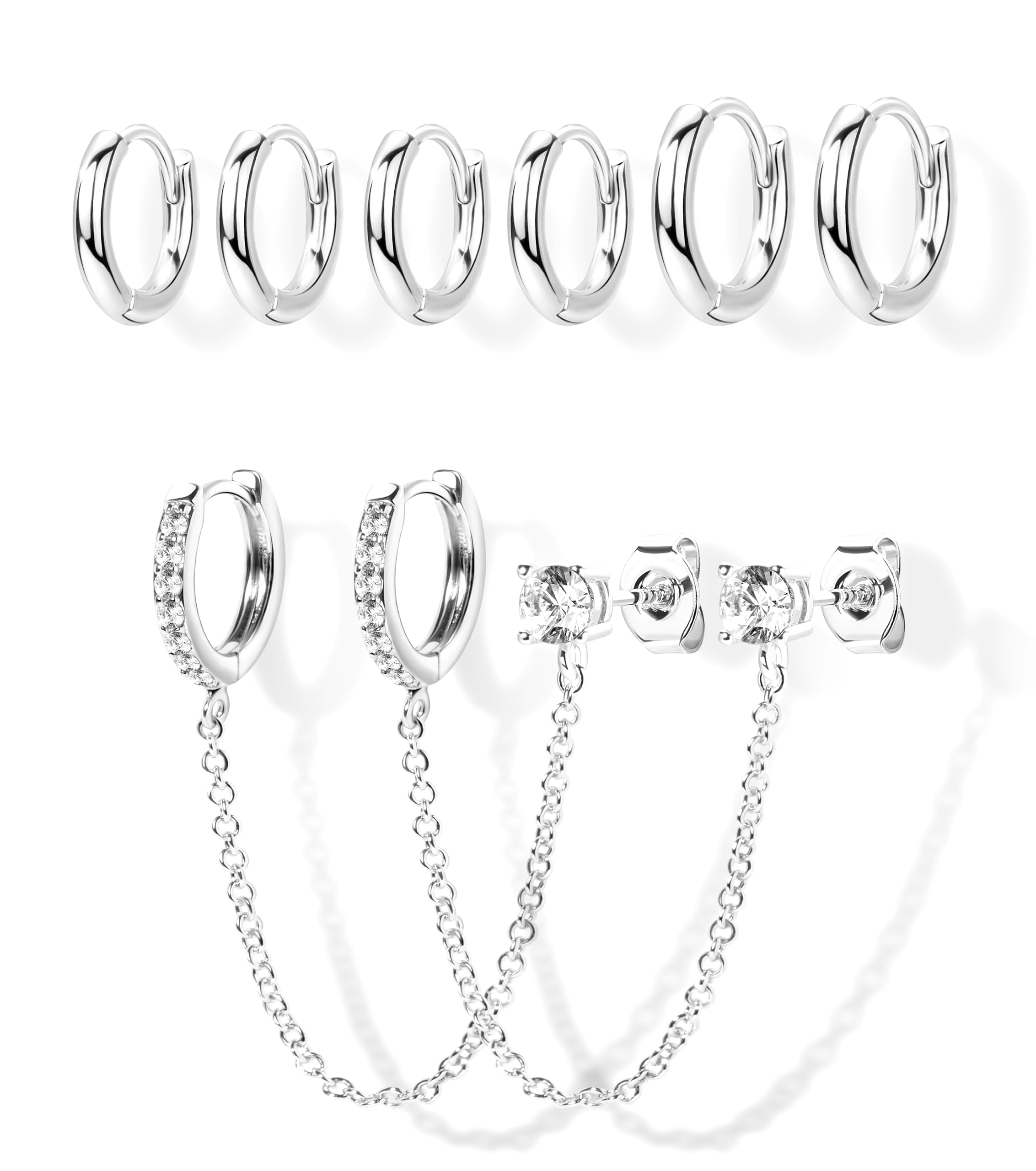 Small Gold Huggie Hoop Earrings Set for Women Men Hypoallergenic 14K Plated Stack Cartilage Earrings, Sterling Silver Multiple Piercing Lightweight Mini Thin Cute Dainty Trendy Jewelry Gifts for Women