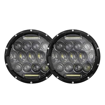Motoway EXLHLS2 7inch Round Ring 13 LED Headlight with Turn Signal Lights for Jeep Wrangler (12-30V, 75W, Pack of 2)