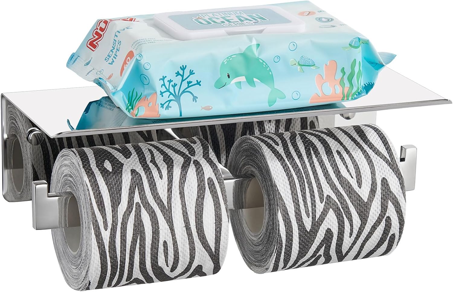 Suyar Polished Chrome Toilet Paper Holder, SUS304 Stainless Steel Wall Mounted Bathroom Tissue Roll Holder with Storage Shelf