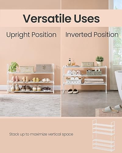 Miniatura 4 de SONGMICS Zapatero, organizador de zapatos de 3 niveles, estante de almacenamiento de metal, vertical o boca abajo, para 16-20 pares, apilable, para