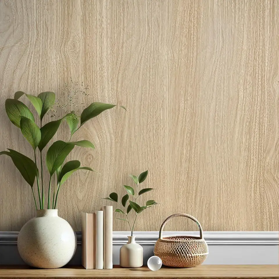 Papel de Parede Madeira Adesivo para Sala Quarto Banheiro 5m x 45cm (Madeira Vinhático)