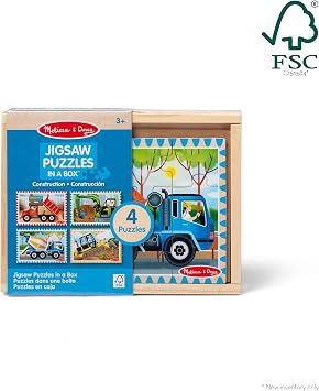 Melissa & Doug Construction Vehicles 4-in-1 Wooden Jigsaw Puzzles in a Box (48 pcs) Trucks Puzzle for Kids - FSC Certified - FSC Certified