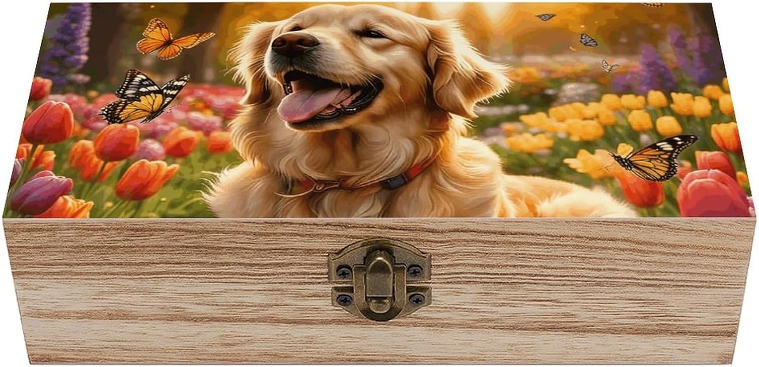 Golden Retriever Wooden Keepsake Box Wood Storage Memory Box
