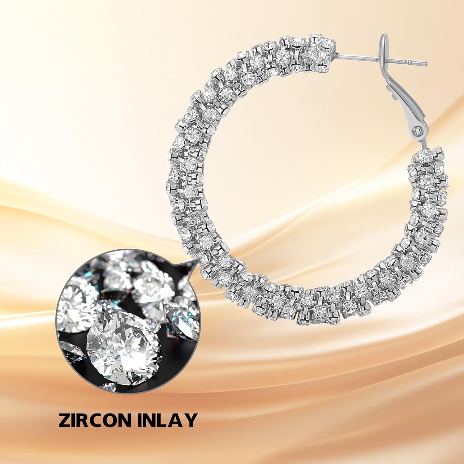 14K Gold Plated 25–35mm Lightweight Hoop Earrings for Women, Cubic Zirconia, 925 Sterling Silver Post, Hypoallergenic Jewelry - Image 8