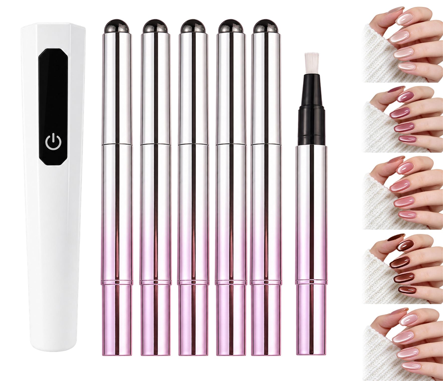 Gel Nail Pen Set with UV Lamp & Cat Eye Magnet for Home Nail Art