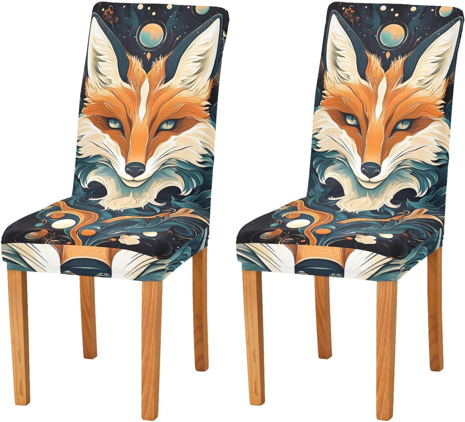 ALAZA Chair Covers for Dining Room, Mystical Fox Stretch Chair Cover Sets Chair Protector Removable Washable for Ktichen Restaurant Hotel