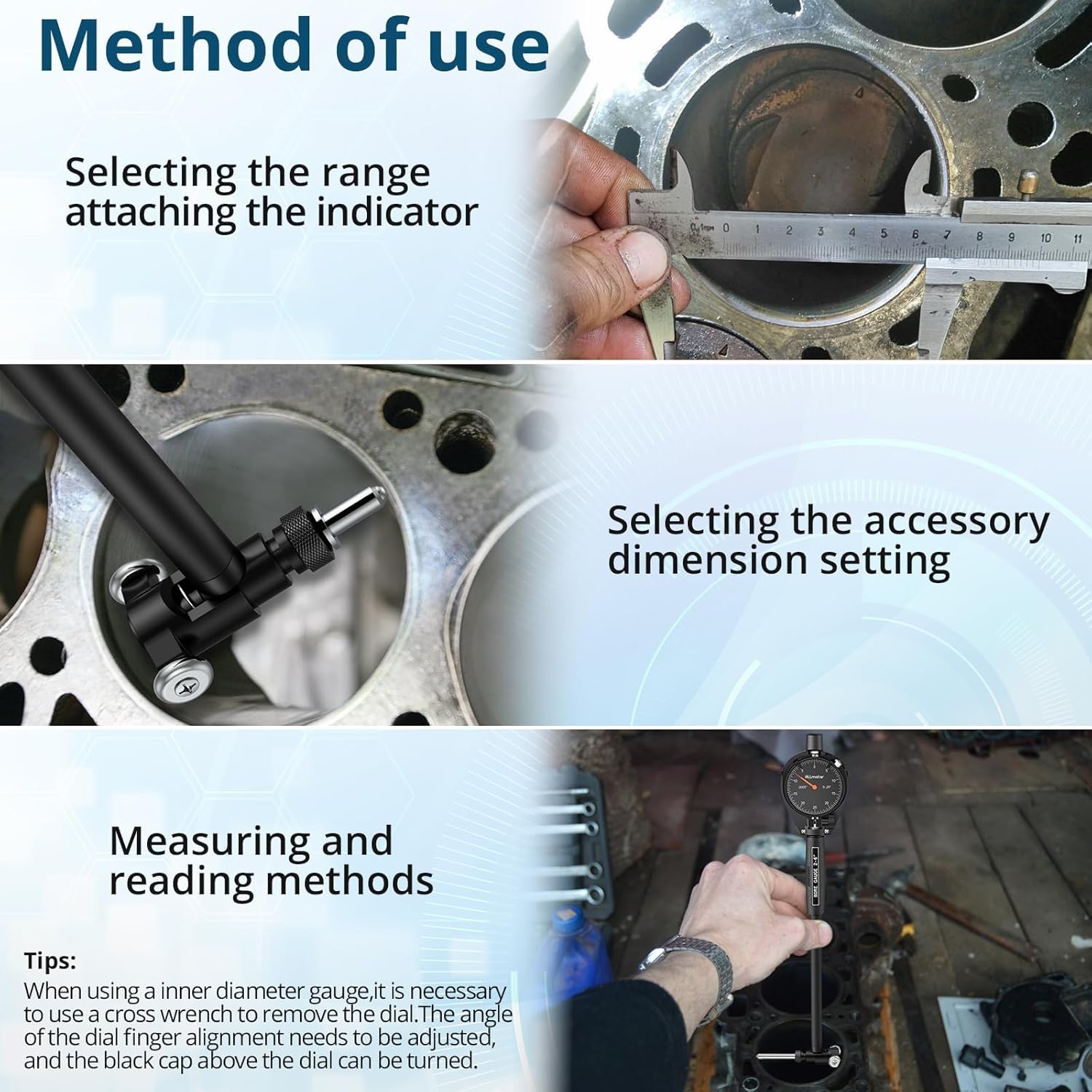 Dial Bore Gauge 2-6 Inch,0.001"Accuracy,Internal Diameter Measuring Tool with 0.25"Dial Indicator,Precision Bore Gage Set with 11 Measuring Heads & Storage Case for Cylinder Engine Hole Gauge