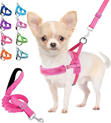 Lukovee Juego de arnés y correa para perro, arnés acolchado suave para perros pequeños, chaleco reflectante ajustable para cuello y pecho, arnés