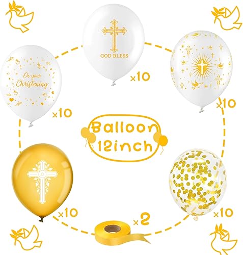 Miniatura 7 de ANTING 50 globos dorados de bautismo, incluyendo globos de cruz y paloma, bautizo para bebés y niñas, decoraciones de comunión