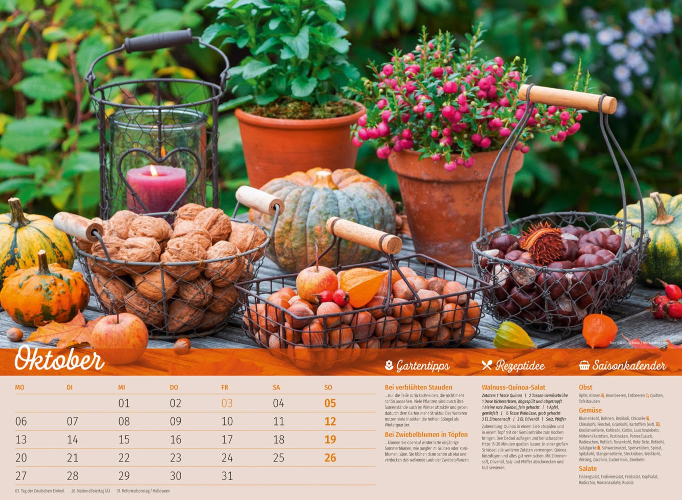 Landliebe Kalender 2025, Wandkalender im Querformat (45x33 cm) - Gartenkalender / Landleben mit Tipps zu Garten und Küche sowie Saisonkalender