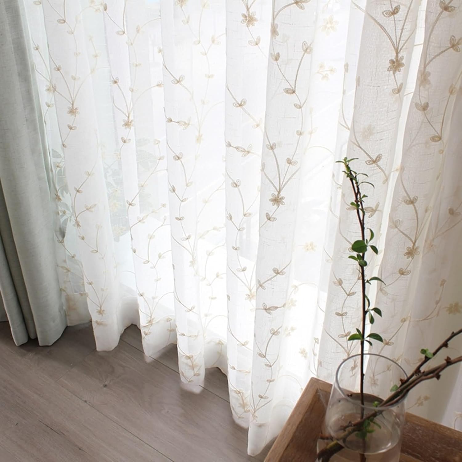 Draperies Sheer 2 Panels Set 2 x 52 W x 96" H,Modern Sheer Curtains for Bedroom White Branches Bedroom Curtains with Hook