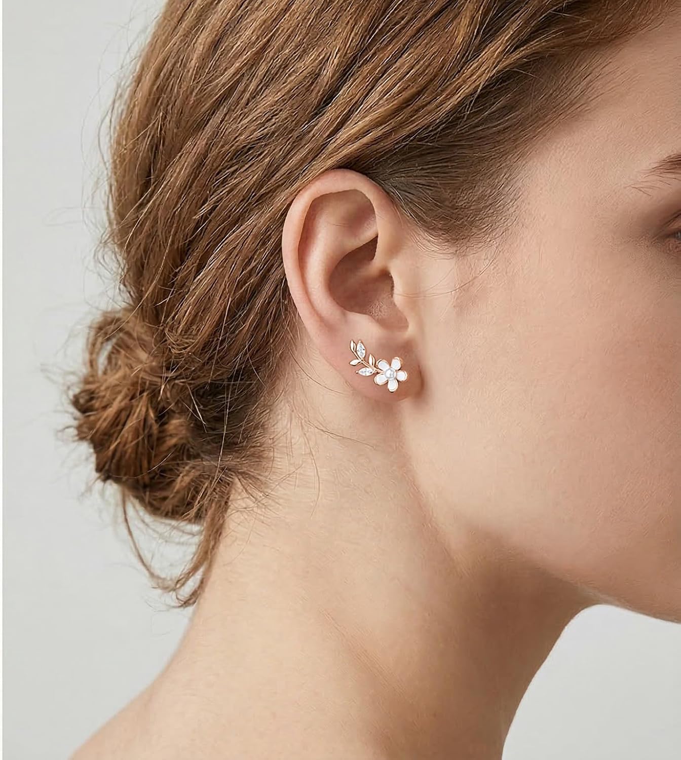 Reffeer Solid 925 Sterling Silver Flower Stud Earrings for Women Teen Girls CZ Leaf Post Stud Earrings Simualted Pearl Flower Studs