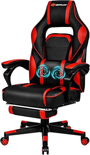 Miniatura 9 de Goplus Silla de masaje para juegos, respaldo reclinable, ajuste de altura del asiento, silla de oficina para computadora de carreras con reposapiés,