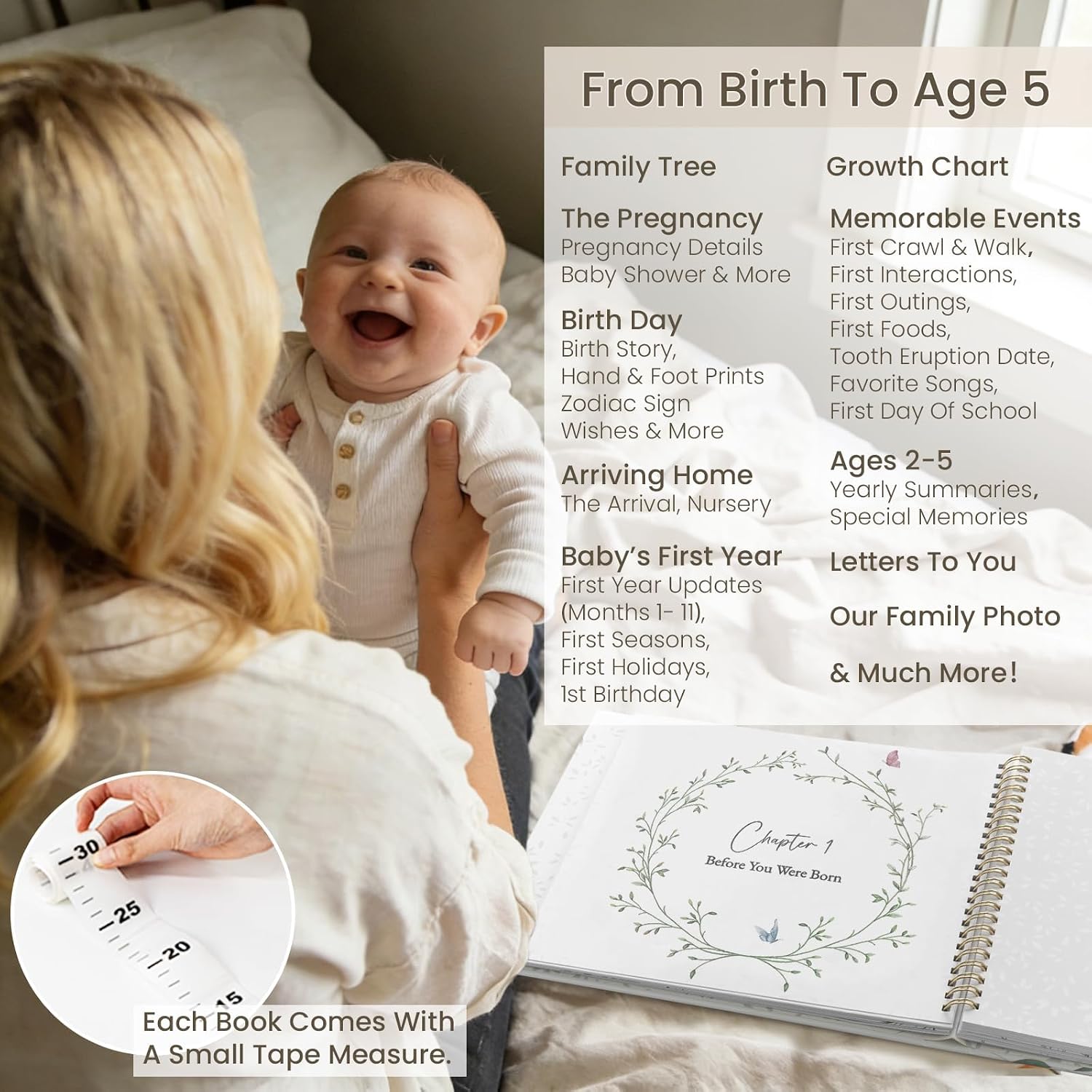 Keepsake Baby Memory Book for Boys and Girls, Baby Scrapbook or Photo Album