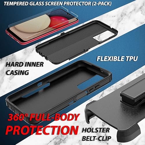 Miniatura 3 de Funda para Samsung Galaxy A03S  A02S Tri Pro Series, Protector de pantalla de vidrio templado (paquete de 2) Funda protectora resistente de doble
