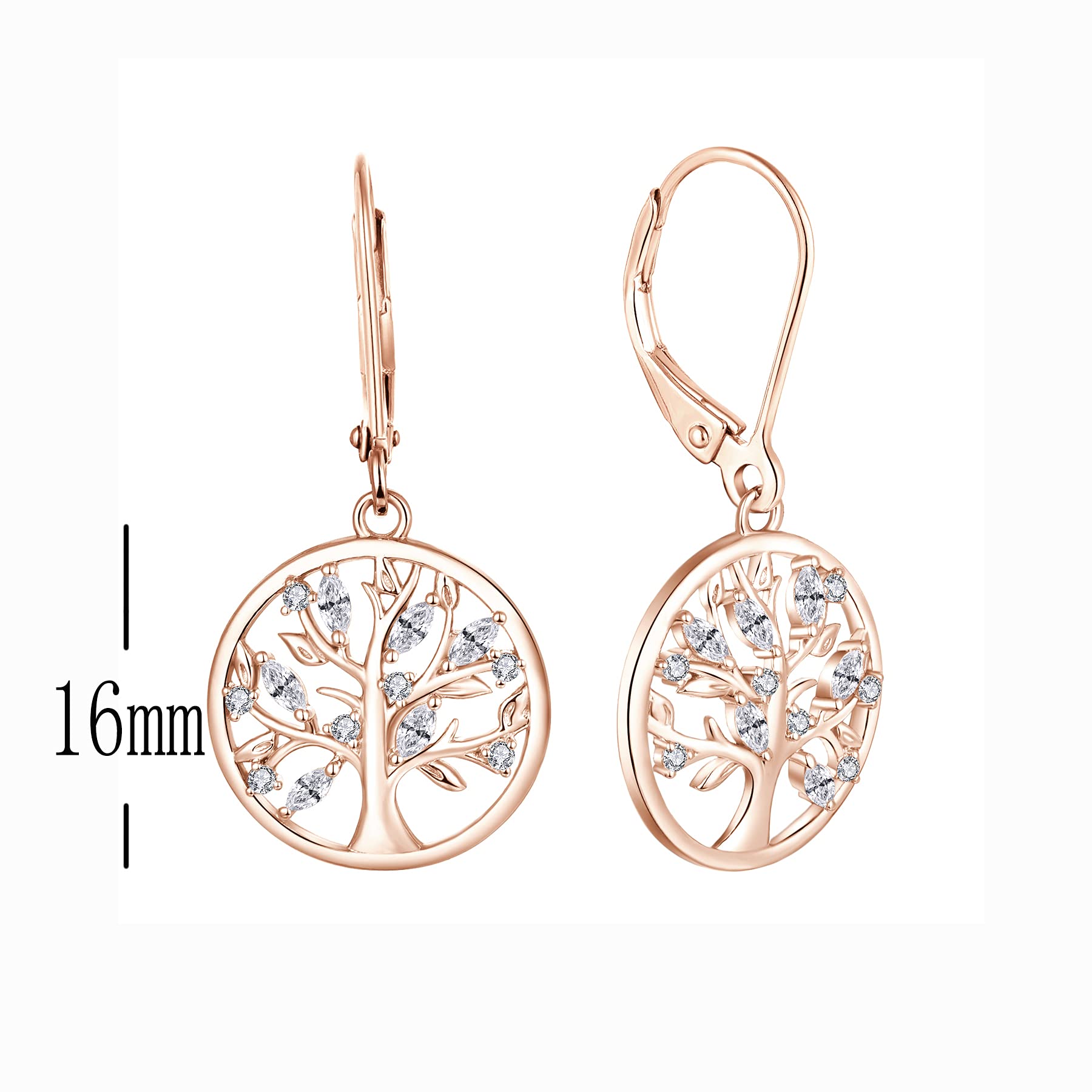 JO WISDOM Mujer Pendientes de plata de ley 925,Pendientes árbol de la vida con Circonita Cúbica AAA para niñas